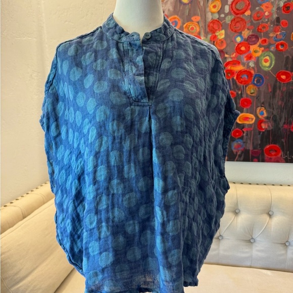 NWT FLAX Designs Linen Shirt Spartan Pullover OCEAN DOT L - Picture 1 of 12
